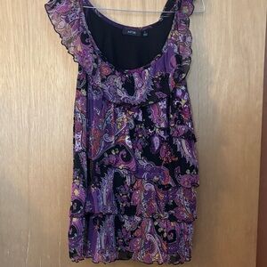 Apt. 9 Women's Black and Purple Paisley Ruffle Top Sz XL